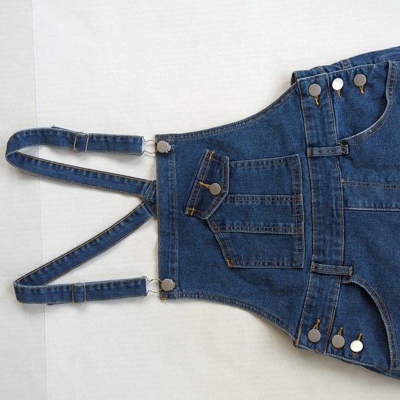 Distressed Embroidered Floral Jean Short Overalls M Blue Y2K Shortalls - Picture 3 of 14